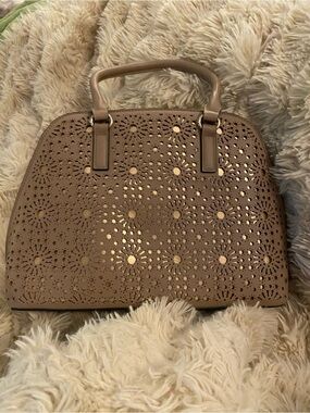 Taupe Laser-Cut Top-Handle Satchel by Kelly and Katie